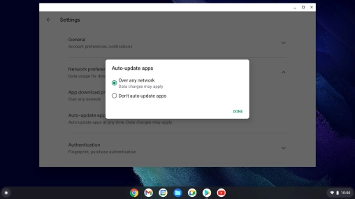 To turn on automatic update of apps using mobile network, click Over any network. To turn on automatic update of apps using mobile network, click Over any network.