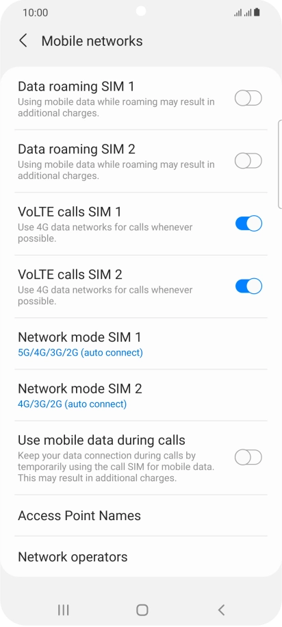Press VoLTE calls ‹SIM› to turn the function on or off.