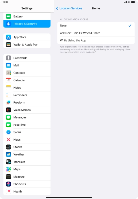 Press the required setting to turn the function on or off.