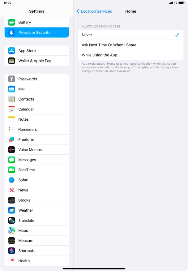 Press the required setting to turn the function on or off.