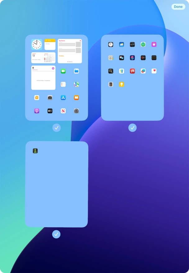 Press the field below the required home screen page to turn page view on or off.