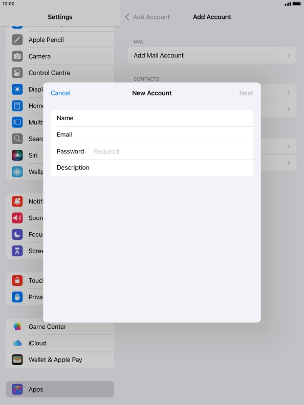 Press Password and key in the password for your email account. Press Password and key in the password for your email account.