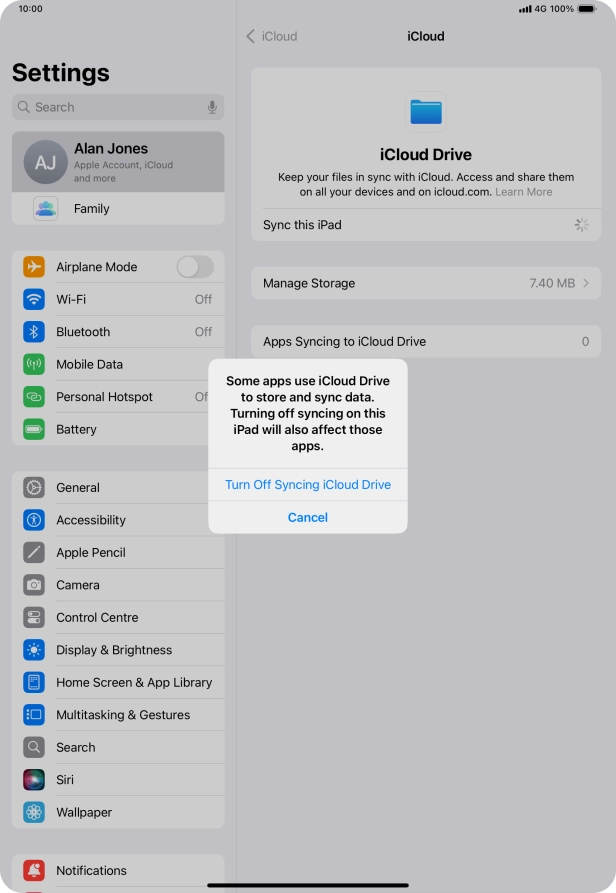 If you turn off the function, press Turn Off Syncing iCloud Drive. If you turn off the function, press Turn Off Syncing iCloud Drive.