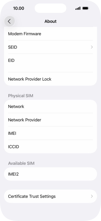 Your phone's EID number is displayed below EID.