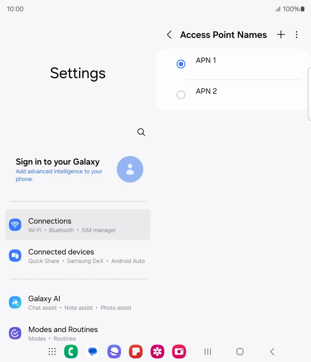 Press the field next to the data connection to activate it.