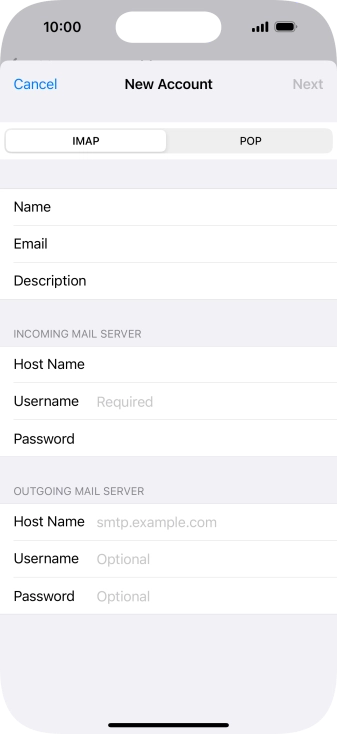Press Username and key in the username for your email account.