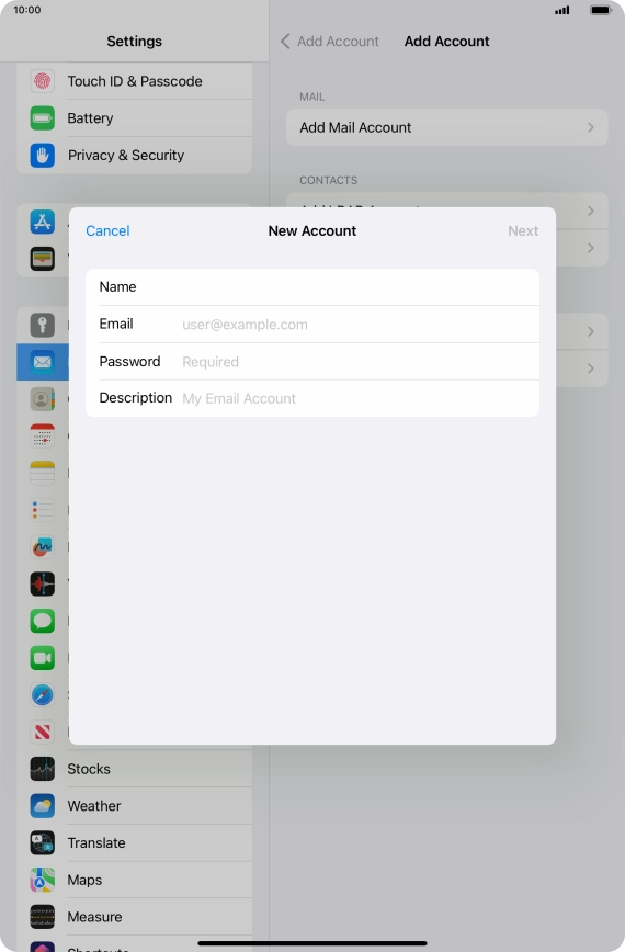 Press Email and key in your email address.