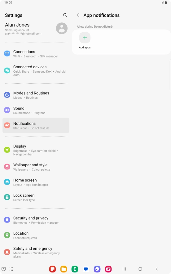 Press Add apps and follow the instructions on the screen to select which apps you would like to receive notifications from when Do Not Disturb is turned on. Press Add apps and follow the instructions on the screen to select which apps you would like to receive notifications from when Do Not Disturb is turned on.
