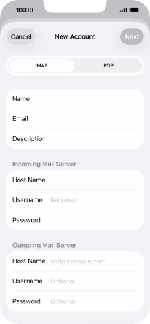 Press Username and key in the username for your email account.