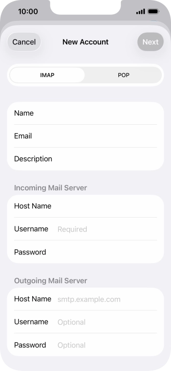 Press Username and key in the username for your email account.