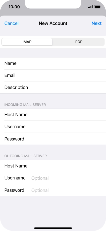 Press Username and key in the username for your email account.