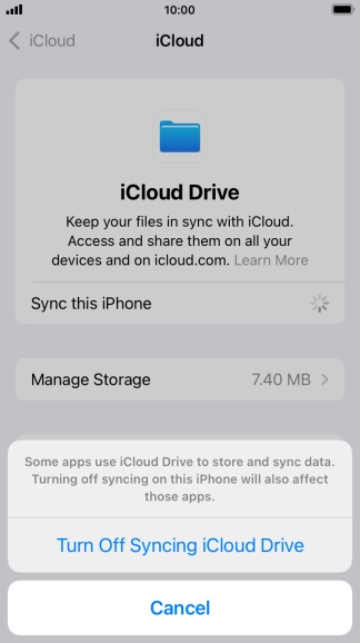 If you turn off the function, press Turn Off Syncing iCloud Drive. If you turn off the function, press Turn Off Syncing iCloud Drive.