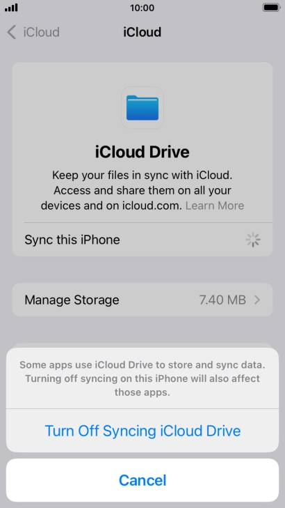 If you turn off the function, press Turn Off Syncing iCloud Drive. If you turn off the function, press Turn Off Syncing iCloud Drive.