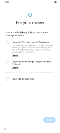 Press the fields next to the required settings to select them. Press the fields next to the required settings to select them.