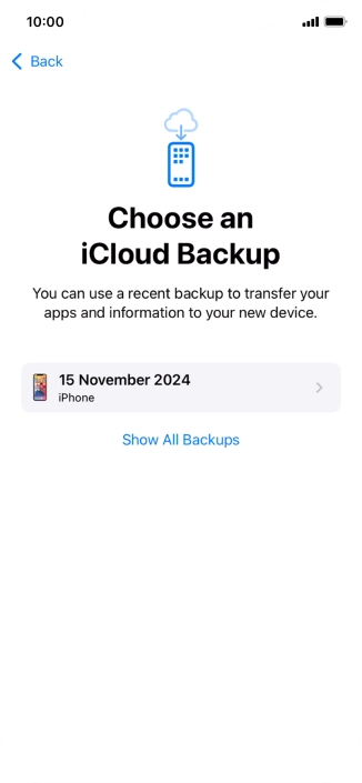 Press the required backup and your phone restores the content of the selected backup. Subsequently, follow the instructions on the screen to set up your phone and prepare it for use. Press the required backup and your phone restores the content of the selected backup. Subsequently, follow the instructions on the screen to set up your phone and prepare it for use.