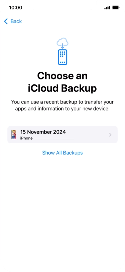 Press the required backup and your phone restores the content of the selected backup. Subsequently, follow the instructions on the screen to set up your phone and prepare it for use. Press the required backup and your phone restores the content of the selected backup. Subsequently, follow the instructions on the screen to set up your phone and prepare it for use.