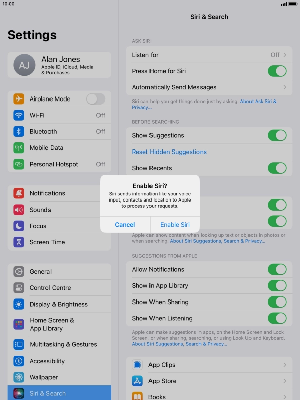 Press Enable Siri.