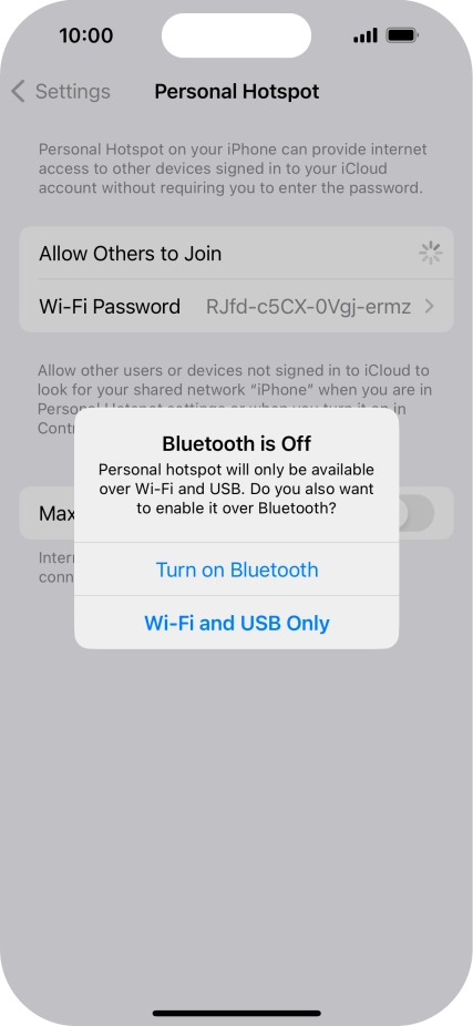 If Wi-Fi is turned on, press Wi-Fi and USB Only.