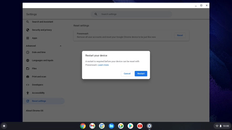 Click Restart.