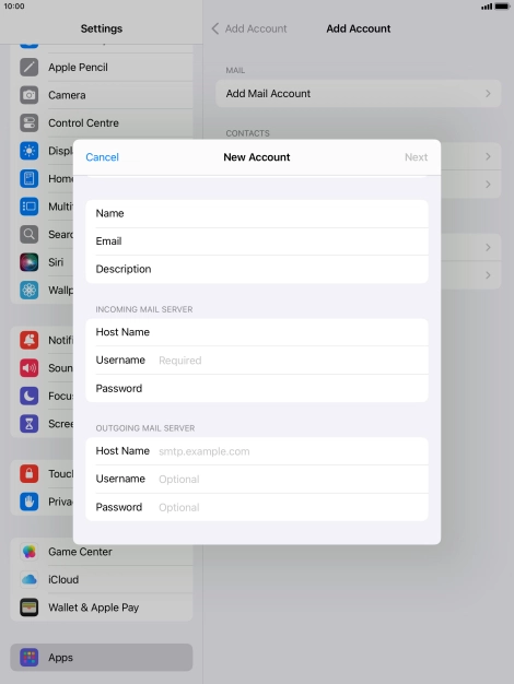 Press Username and key in the username for your email account. Press Username and key in the username for your email account.