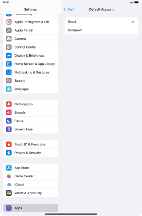 Press the required email account to select the email account as your default account. Press the required email account to select the email account as your default account.