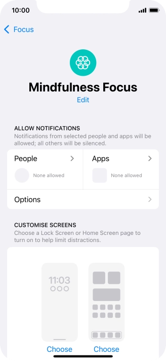 Press People and follow the instructions on the screen to select which contacts you would like to receive calls and notifications from when the selected focus mode is active. Press People and follow the instructions on the screen to select which contacts you would like to receive calls and notifications from when the selected focus mode is active.