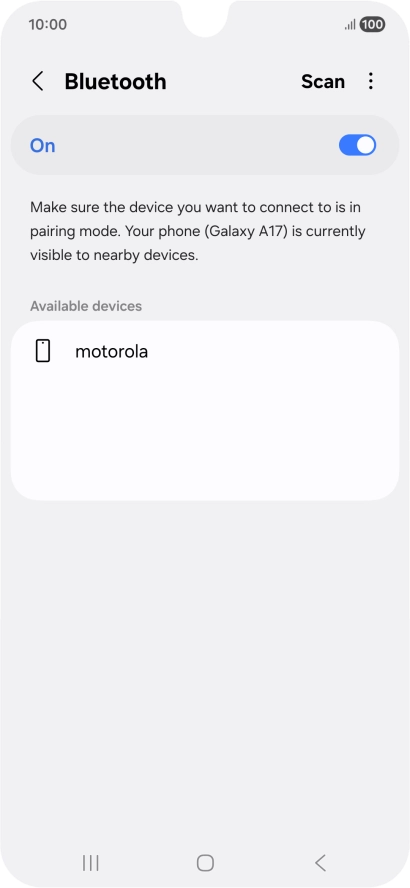 Press the required Bluetooth device and follow the instructions on the screen to pair the device with your phone.