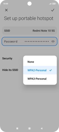 Press WPA3-Personal to password protect your Wi-Fi hotspot. Press WPA3-Personal to password protect your Wi-Fi hotspot.