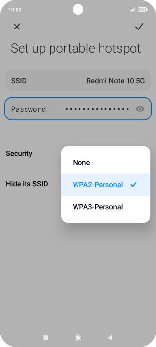 Press WPA3-Personal to password protect your Wi-Fi hotspot. Press WPA3-Personal to password protect your Wi-Fi hotspot.