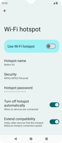 Press Hotspot name and key in the required name for the Wi-Fi hotspot. Press Hotspot name and key in the required name for the Wi-Fi hotspot.