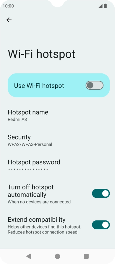 Press Hotspot name and key in the required name for the Wi-Fi hotspot. Press Hotspot name and key in the required name for the Wi-Fi hotspot.