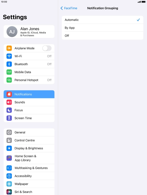 Press the required setting.