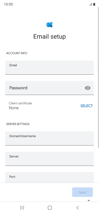 Press Password and key in the password for your email account.