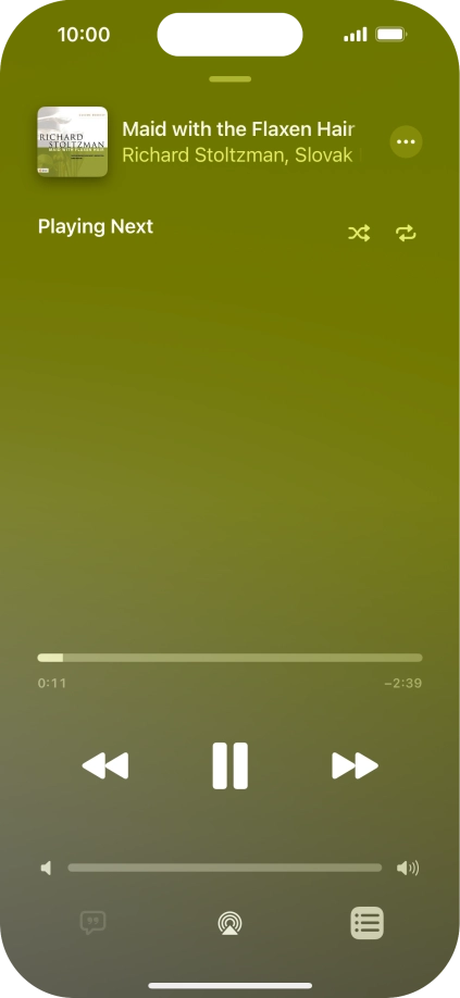 Press the shuffle icon to turn the function on or off. Press the shuffle icon to turn the function on or off.