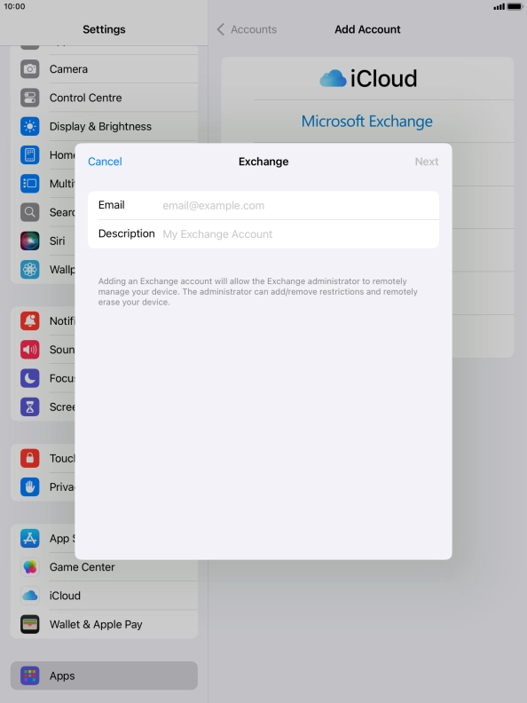 Press Email and key in your email address.