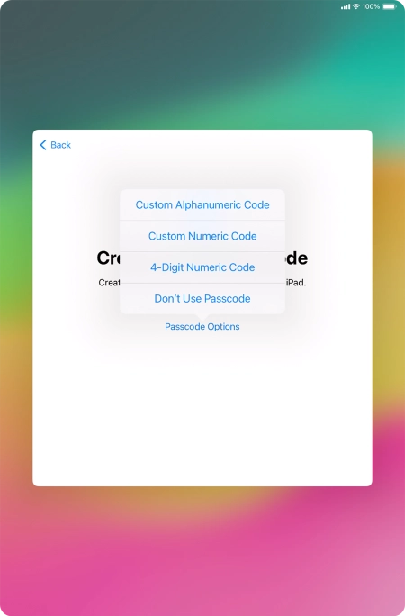 Follow the instructions on the screen to turn on use of lock code or press Don't Use Passcode.