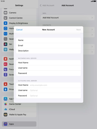 Press Host Name and key in the name of your email provider's outgoing server.