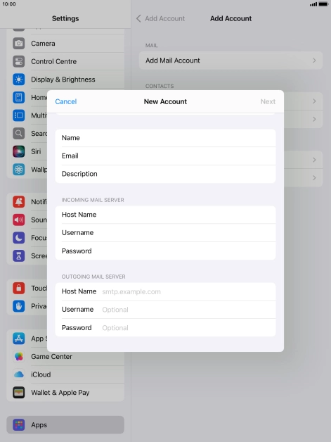 Press Host Name and key in the name of your email provider's outgoing server.