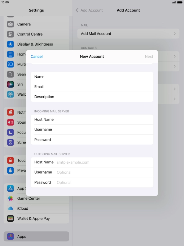 Press Host Name and key in the name of your email provider's outgoing server.