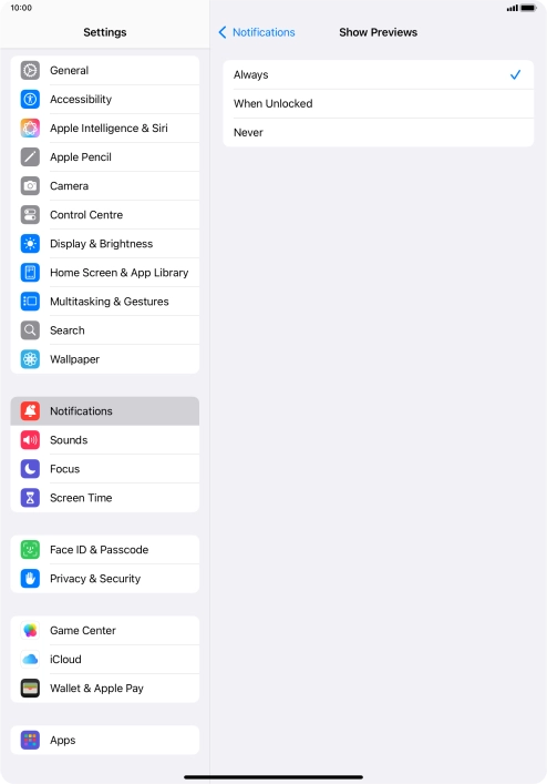 To select notification preview on the lock screen, press Always. To select notification preview on the lock screen, press Always.