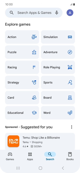 Press the search field.