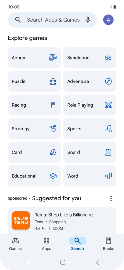 Press the search field.