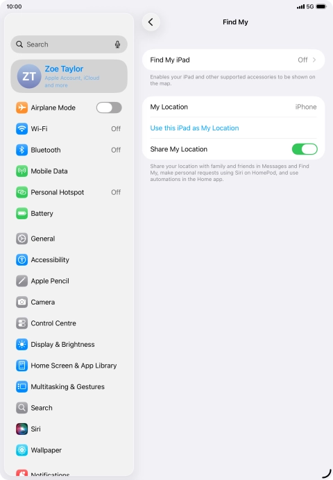 Press Find My iPad.