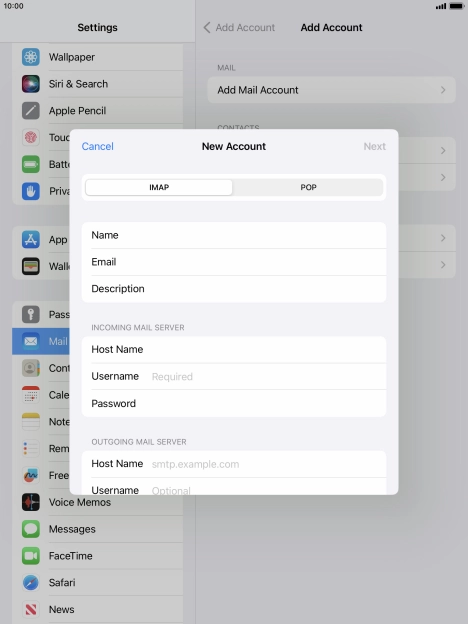 Press Username and key in the username for your email account. Press Username and key in the username for your email account.