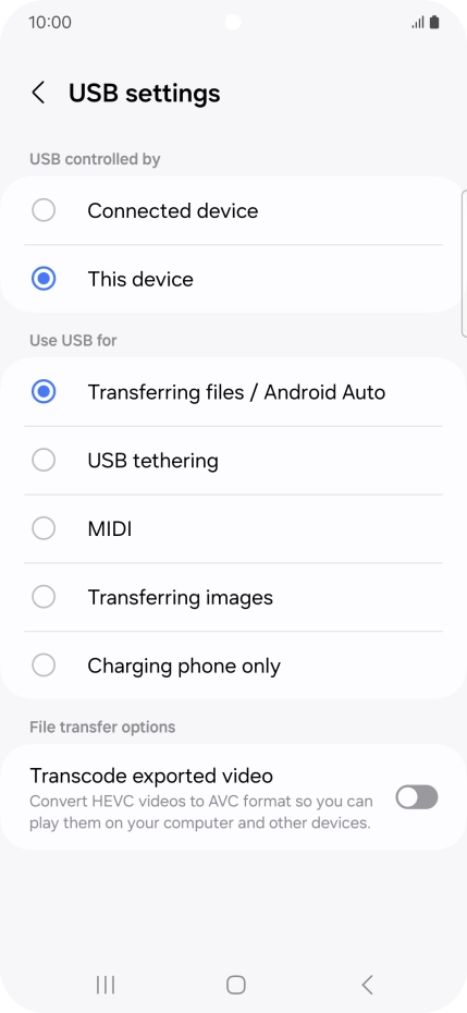 Press Transferring files / Android Auto.
