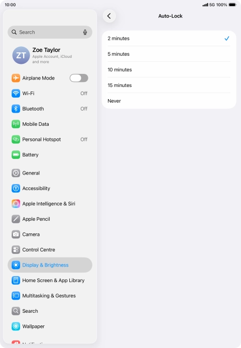 Press the required setting. Press the required setting.