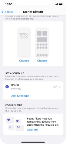 Press Add Schedule and follow the instructions on the screen to select settings for automatic activation of Do Not Disturb. Press Add Schedule and follow the instructions on the screen to select settings for automatic activation of Do Not Disturb.