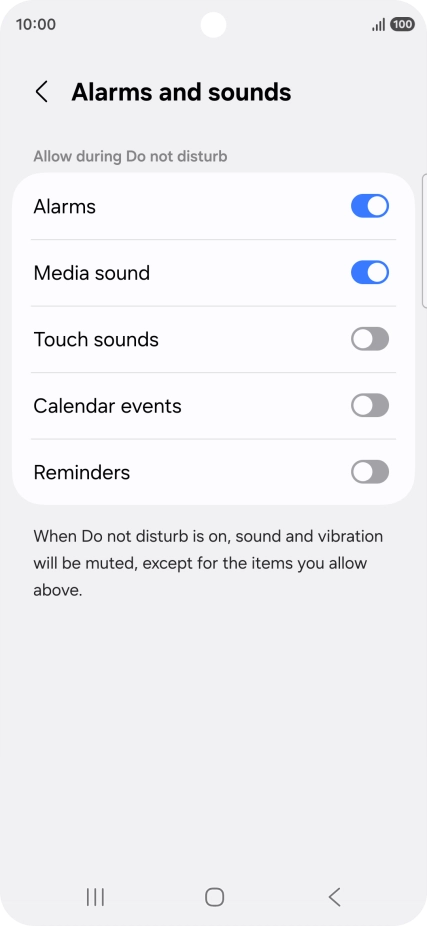 Press the required settings to turn sound and vibration for the selected functions on or off. Press the required settings to turn sound and vibration for the selected functions on or off.