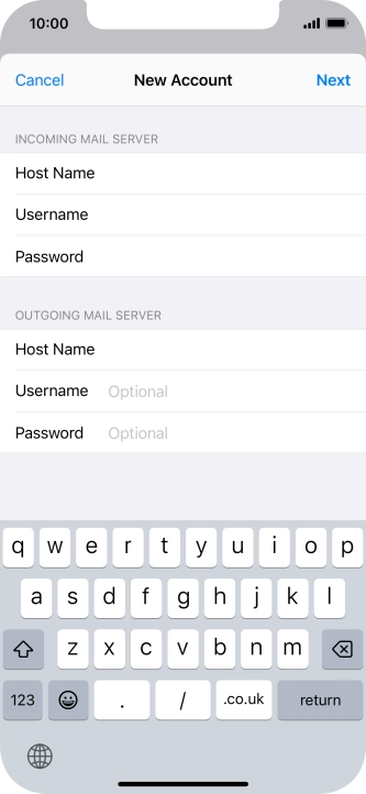 Press Username and key in the username for your email account.