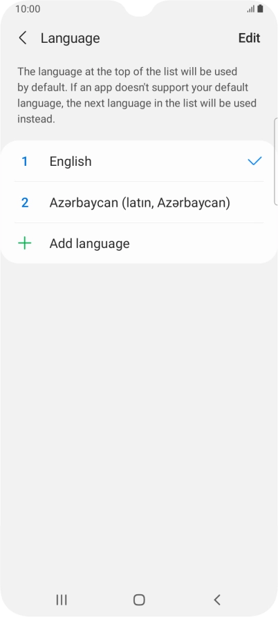 To subsequently select another language as the default language, press the required language. To subsequently select another language as the default language, press the required language.